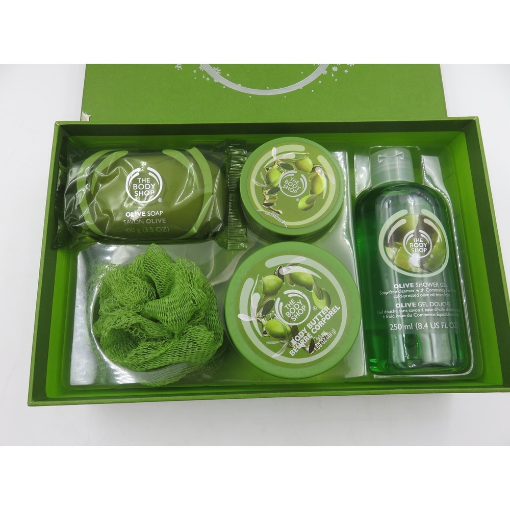 The Body Shop Olive Toiletries Set Green Soap Scrub Butter Gift Box 5 Piece Set - Picture 2 of 5